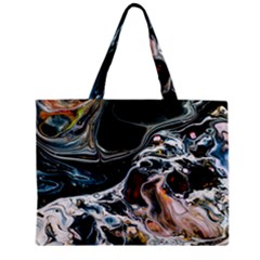 Abstract Flow River Black Zipper Mini Tote Bag by Celenk