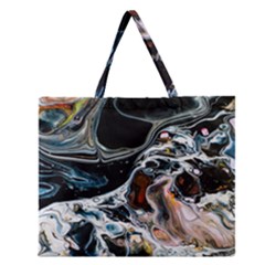 Abstract Flow River Black Zipper Large Tote Bag by Celenk