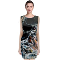 Abstract Flow River Black Classic Sleeveless Midi Dress by Celenk