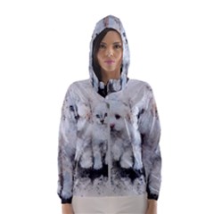 Cat Dog Cute Art Abstract Hooded Wind Breaker (women) by Celenk