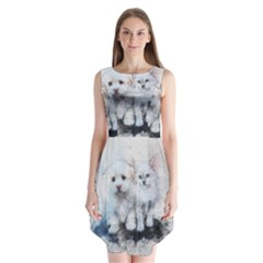 Cat Dog Cute Art Abstract Sleeveless Chiffon Dress   by Celenk