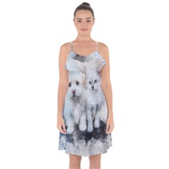 Cat Dog Cute Art Abstract Ruffle Detail Chiffon Dress