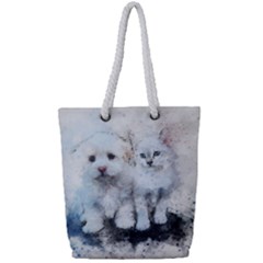 Cat Dog Cute Art Abstract Full Print Rope Handle Tote (small)