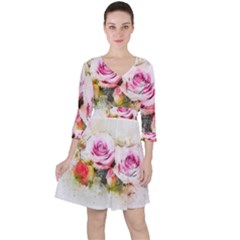 Flower Roses Art Abstract Ruffle Dress