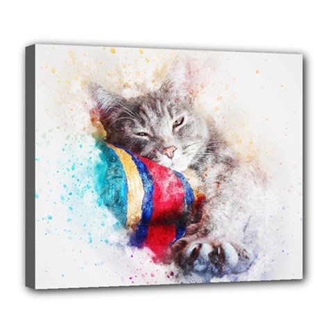 Cat Kitty Animal Art Abstract Deluxe Canvas 24  X 20   by Celenk