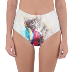 Cat Kitty Animal Art Abstract Reversible High-waist Bikini Bottoms by Celenk