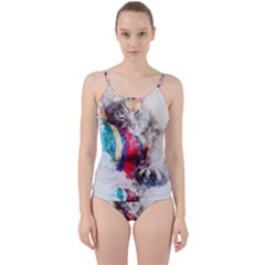 Cat Kitty Animal Art Abstract Cut Out Top Tankini Set by Celenk