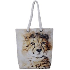 Leopard Animal Art Abstract Full Print Rope Handle Tote (small)