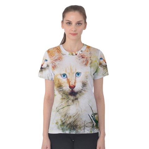 Cat Animal Art Abstract Watercolor Women s Cotton Tee by Celenk