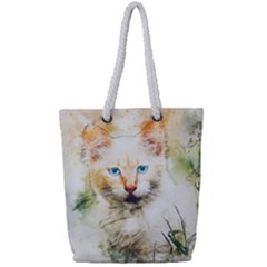 Cat Animal Art Abstract Watercolor Full Print Rope Handle Tote (small)