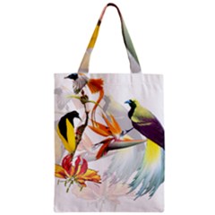 Exotic Birds Of Paradise And Flowers Watercolor Zipper Classic Tote Bag