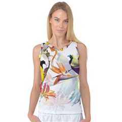 Exotic Birds Of Paradise And Flowers Watercolor Women s Basketball Tank Top by TKKdesignsCo