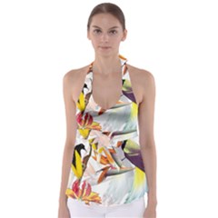 Exotic Birds Of Paradise And Flowers Watercolor Babydoll Tankini Top by TKKdesignsCo