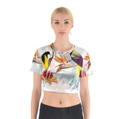 Exotic Birds Of Paradise And Flowers Watercolor Cotton Crop Top by TKKdesignsCo