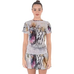 Tiger Roar Animal Art Abstract Drop Hem Mini Chiffon Dress by Celenk