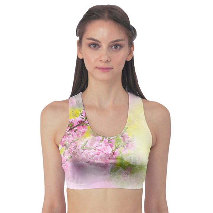 Flowers Pink Art Abstract Nature Sports Bra