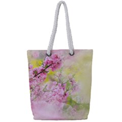 Flowers Pink Art Abstract Nature Full Print Rope Handle Tote (small)