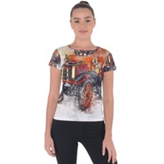 Car Old Car Art Abstract Short Sleeve Sports Top 