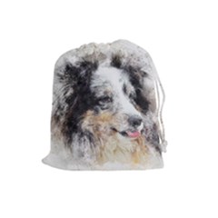 Dog Shetland Pet Art Abstract Drawstring Pouches (large)  by Celenk