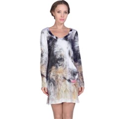 Dog Shetland Pet Art Abstract Long Sleeve Nightdress by Celenk