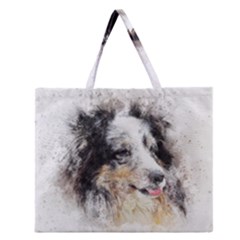 Dog Shetland Pet Art Abstract Zipper Large Tote Bag by Celenk