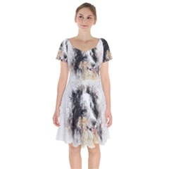 Dog Shetland Pet Art Abstract Short Sleeve Bardot Dress by Celenk