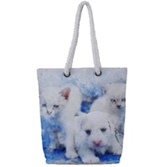 Dog Cats Pet Art Abstract Full Print Rope Handle Tote (small) by Celenk