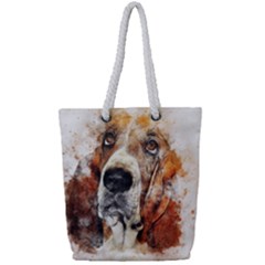 Dog Basset Pet Art Abstract Full Print Rope Handle Tote (small)