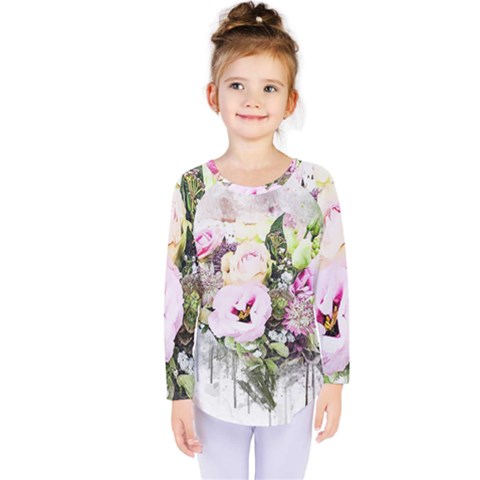 Flowers Bouquet Art Abstract Kids  Long Sleeve Tee by Celenk