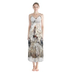 Bird Owl Animal Art Abstract Button Up Chiffon Maxi Dress by Celenk