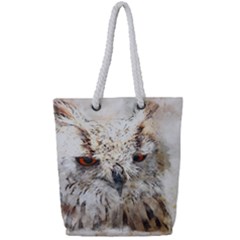 Bird Owl Animal Art Abstract Full Print Rope Handle Tote (small)