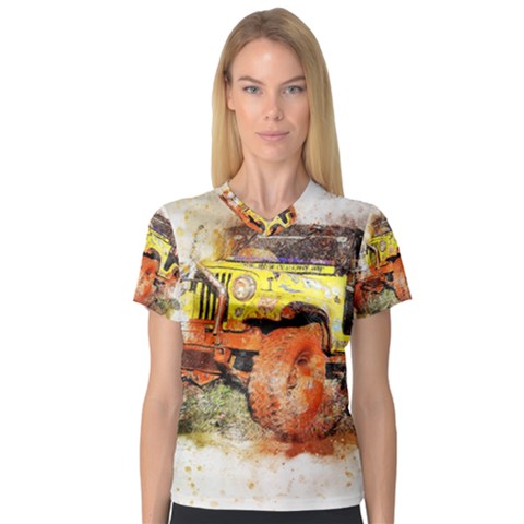 Car Old Car Fart Abstract V-neck Sport Mesh Tee by Celenk