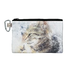 Cat Animal Art Abstract Watercolor Canvas Cosmetic Bag (medium) by Celenk