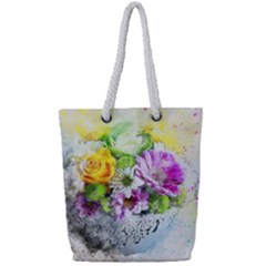 Flowers Vase Art Abstract Nature Full Print Rope Handle Tote (small)