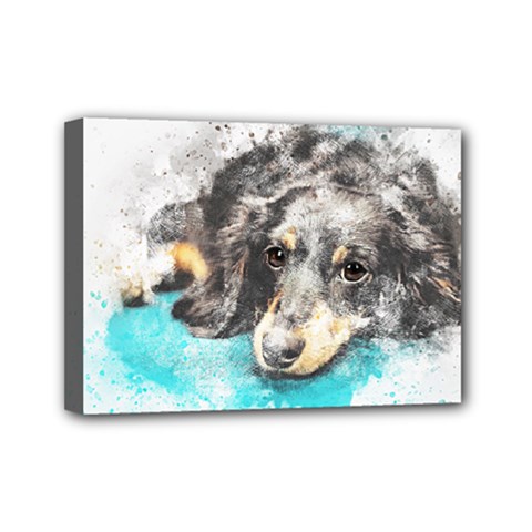 Dog Animal Art Abstract Watercolor Mini Canvas 7  X 5  by Celenk