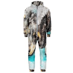 Dog Animal Art Abstract Watercolor Hooded Jumpsuit (men)  by Celenk