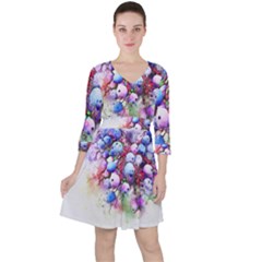 Berries Pink Blue Art Abstract Ruffle Dress