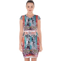 Window Flowers Nature Art Abstract Capsleeve Drawstring Dress  by Celenk