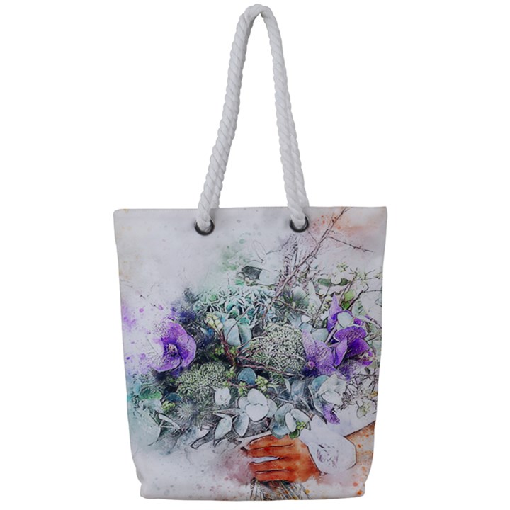 Flowers Bouquet Art Abstract Full Print Rope Handle Tote (Small)