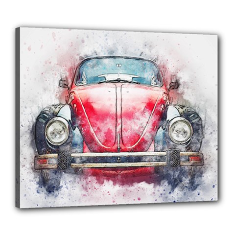 Red Car Old Car Art Abstract Canvas 24  X 20  by Celenk