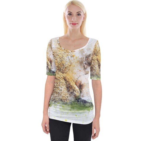 Bear Baby Sitting Art Abstract Wide Neckline Tee by Celenk