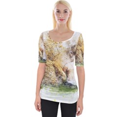 Bear Baby Sitting Art Abstract Wide Neckline Tee