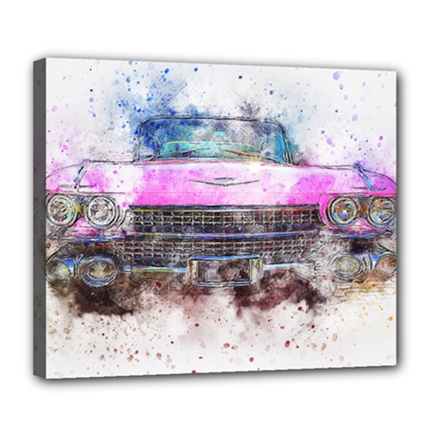 Pink Car Old Art Abstract Deluxe Canvas 24  X 20   by Celenk