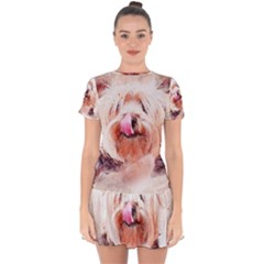 Dog Animal Pet Art Abstract Drop Hem Mini Chiffon Dress by Celenk