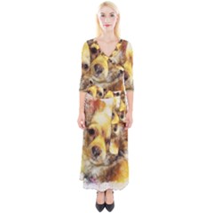 Dog Animal Art Abstract Watercolor Quarter Sleeve Wrap Maxi Dress