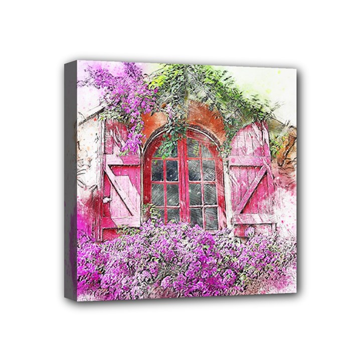 Window Flowers Nature Art Abstract Mini Canvas 4  x 4 