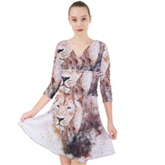 Lion Animal Art Abstract Quarter Sleeve Front Wrap Dress	 by Celenk