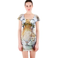 Tiger Animal Art Abstract Short Sleeve Bodycon Dress by Celenk