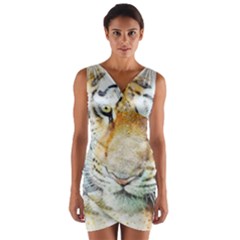 Tiger Animal Art Abstract Wrap Front Bodycon Dress by Celenk