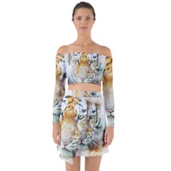 Tiger Animal Art Abstract Off Shoulder Top With Skirt Set by Celenk